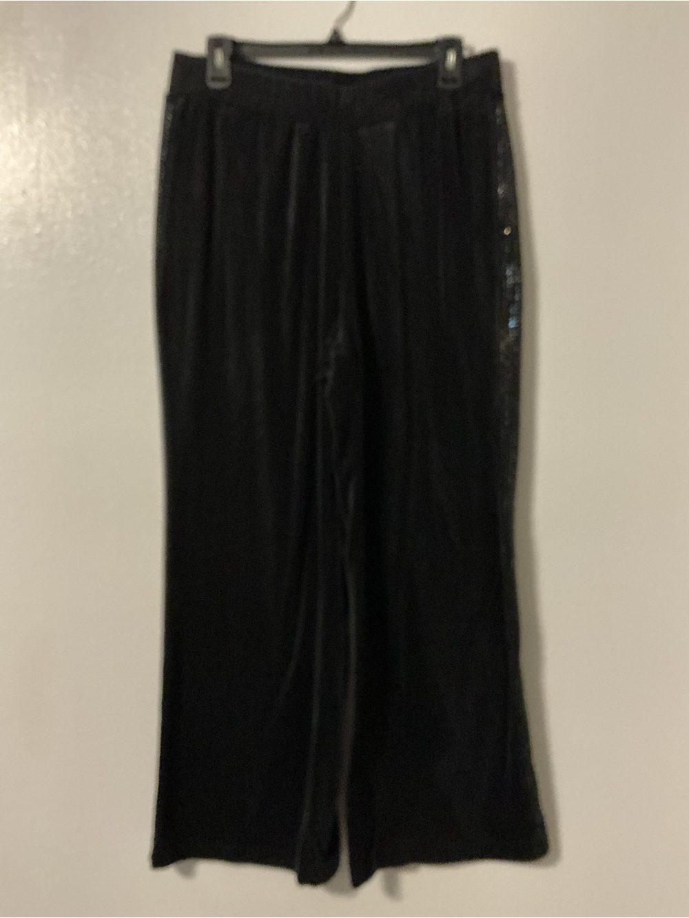 Cable & Gauge Black Wide-Leg Velvet Pants with Sequin Side Detail
